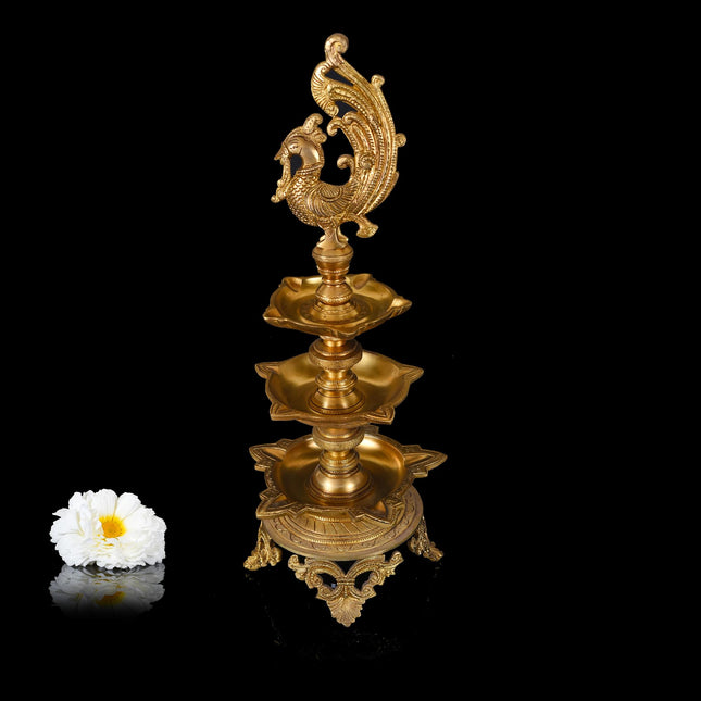 Brass Peacock Three Tier Lamp (19.5")