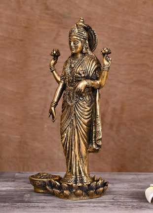 Brass Goddess Lakshmi Idol on lotus (10 Inch)