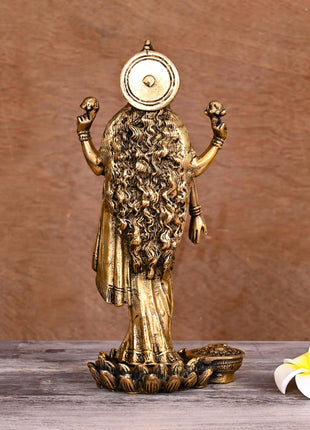 Brass Goddess Lakshmi Idol on lotus (10 Inch)