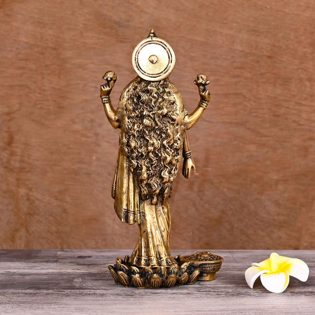 Brass Goddess Lakshmi Idol on lotus (10 Inch)