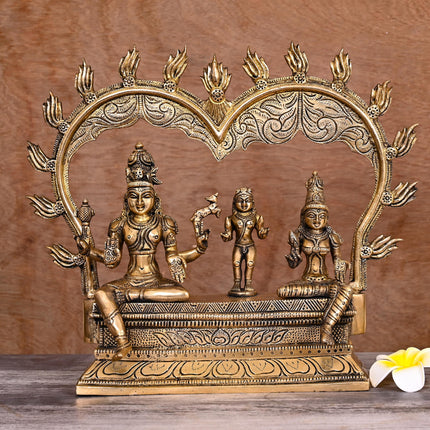Brass Shiva And Parvati Statue With Skanda (11.5 Inch)