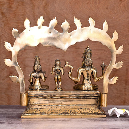 Brass Shiva And Parvati Statue With Skanda (11.5 Inch)