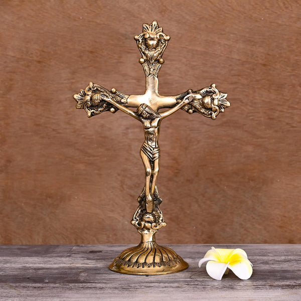 Brass Christian Cross Jesus Christ Statue (12 Inch)