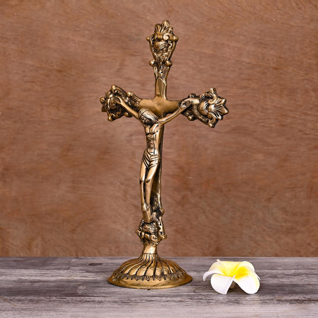 Brass Christian Cross Jesus Christ Statue (12 Inch)