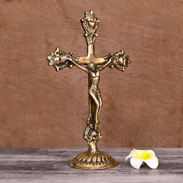 Brass Christian Cross Jesus Christ Statue (12 Inch)