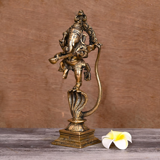 BRASS LORD DANCING GANESHA ON SNAKE (10.5")