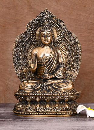 BRASS HANDCARVED BLESSING BUDDHA STATUE (10.5")