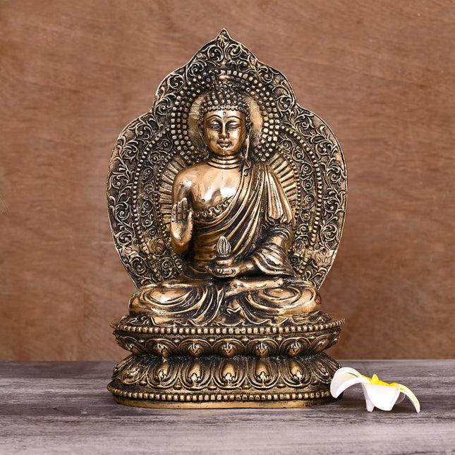 BRASS HANDCARVED BLESSING BUDDHA STATUE (10.5")