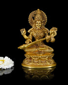 Brass Goddess Saraswati Idol (7 Inch)