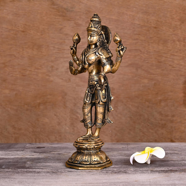Brass Standing Goddess Lakshmi Idol (10 Inch)