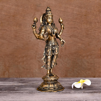 Brass Standing Goddess Lakshmi Idol (10 Inch)