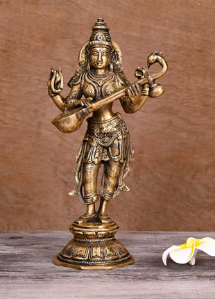 BRASS STANDING GODDESS SARASWATI IDOL (10")