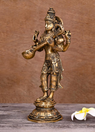 BRASS STANDING GODDESS SARASWATI IDOL (10")