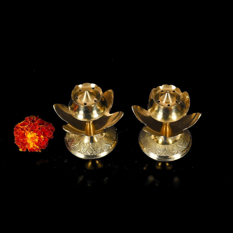 Brass Lotus Incense Holder/Agardan Pair (3 Inch) Vedansh Craft