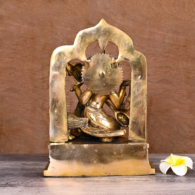Brass Goddess Saraswati On Throne Statue (11 Inch)