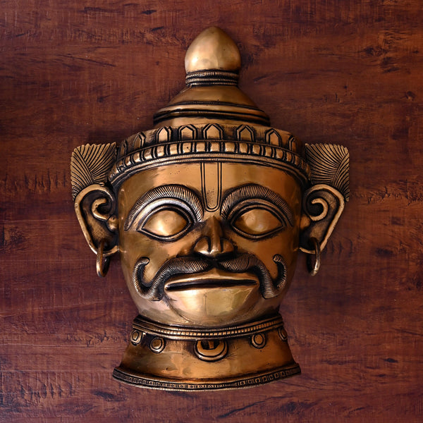 Brass Lord Hanuman Face Wall Hanging (14 Inch)