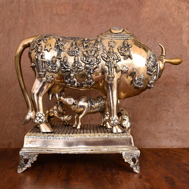 Brass Cow With Calf & Laddu Gopal Idol (16.5 Inch)