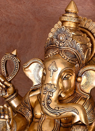 Brass Superfine Chowki Ganesha Statue (26 Inch)