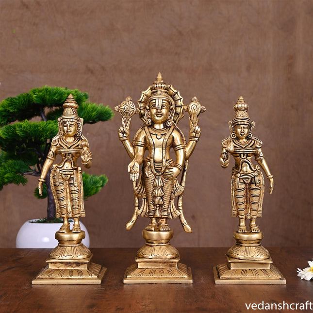 BRASS LORD BALAJI WITH SRI DEVI AND BHUDEVI SET (11.2")