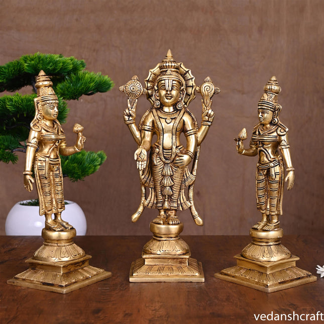 BRASS LORD BALAJI WITH SRI DEVI AND BHUDEVI SET (11.2")