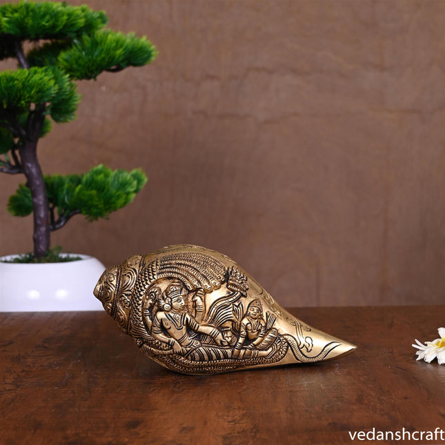 Brass Lord Vishnu And Lakshmi Conch (3.8 Inch)