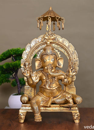 Brass Ganesha On Throne Idol (19.5 Inch)
