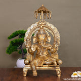 Brass Ganesha On Throne Idol (19.5 Inch)
