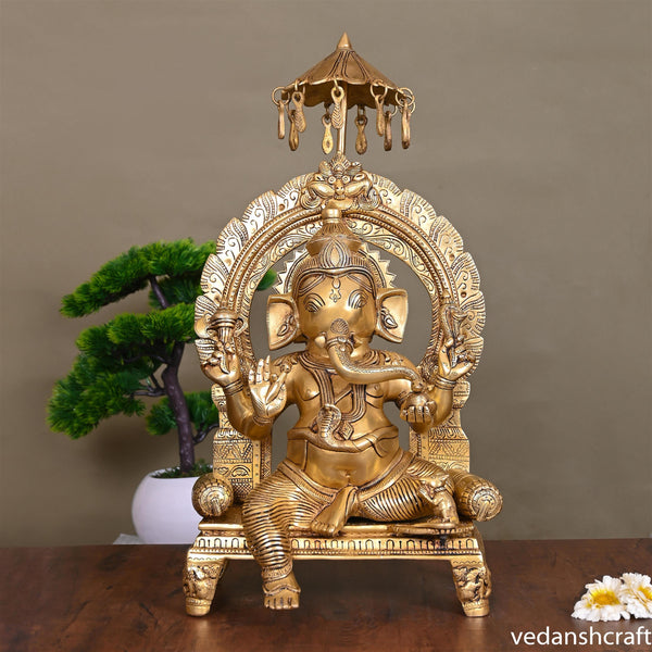 Brass Ganesha On Throne Idol (19.5 Inch)