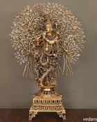 Brass Lord Krishna Statue With Tree (36