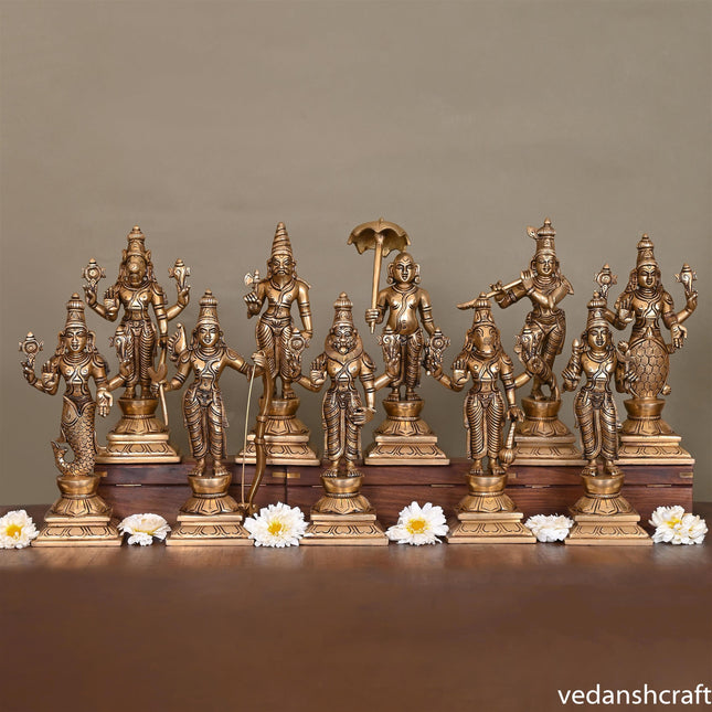Brass Superfine Dashavatara /Vishnu Avatars Statue Set (10 Inch)