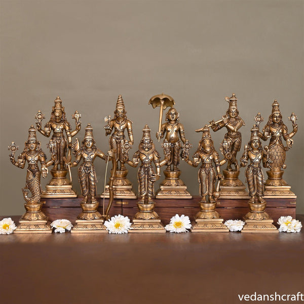 Brass Superfine Dashavatar/Vishnu Avatars Statue Set (10 Inch)