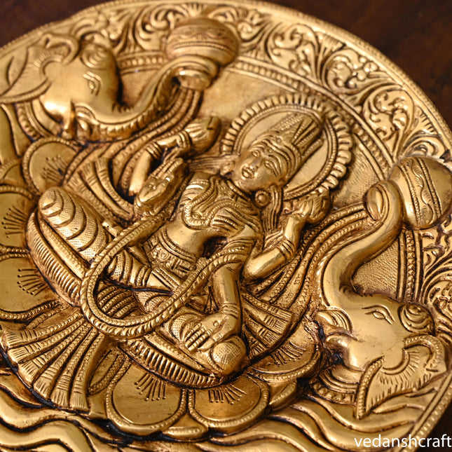 Brass Gaja Lakshmi Wall Hanging Plate (7.5 Inch)