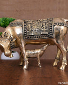 Brass Kamdhenu Cow With Calf Idol (11.5 Inch)