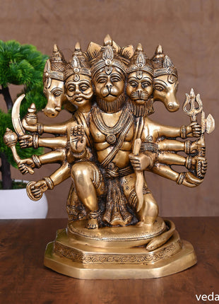 Brass Superfine Sitting Panchmukhi Hanuman Idol (11 Inch)