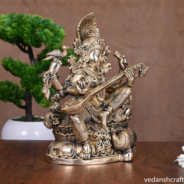 BRASS GODDESS SARASWATI IDOL (11")
