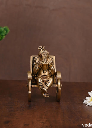 Brass Superfine Ganesha Resting On Chair (4.5 Inch)