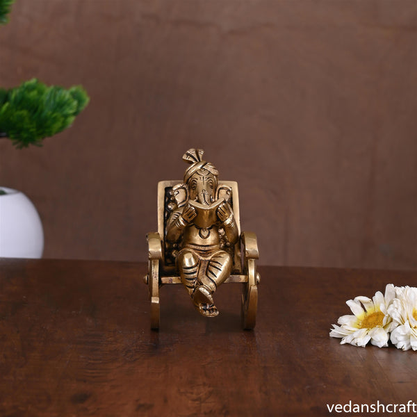 Brass Superfine Ganesha Resting On Chair (4.5 Inch)