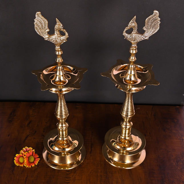 Brass Peacock Samai/Diya Pair