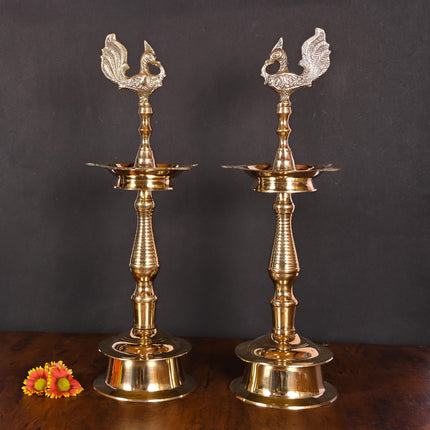 Brass Peacock Samai/Diya Pair