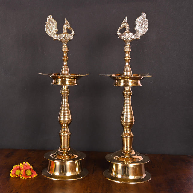Brass Peacock Samai/Diya Pair