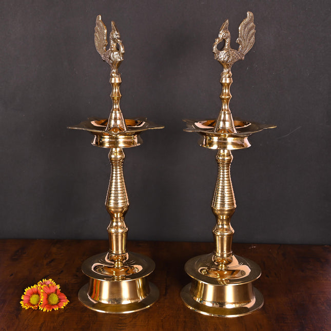 Brass Peacock Samai/Diya Pair
