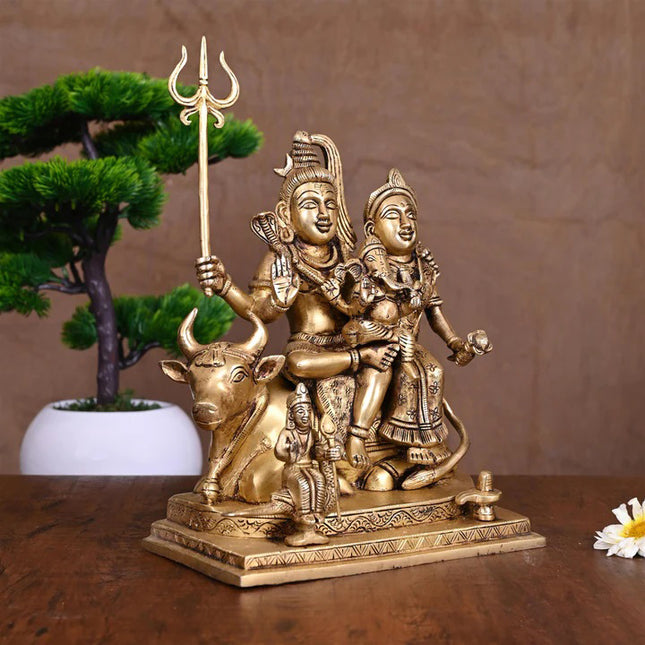 Brass Shiva Family Statue (10.5 Inch)