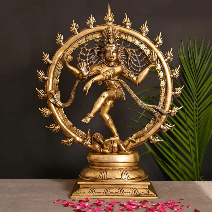 Brass Dancing Shiva as Nataraja Statue with 8 Arms Inside Golden Arch 28