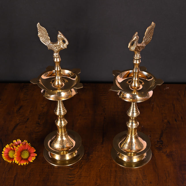 Brass Peacock Samai/Lamp Pair