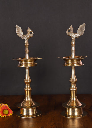 Brass Peacock Samai/Lamp Pair
