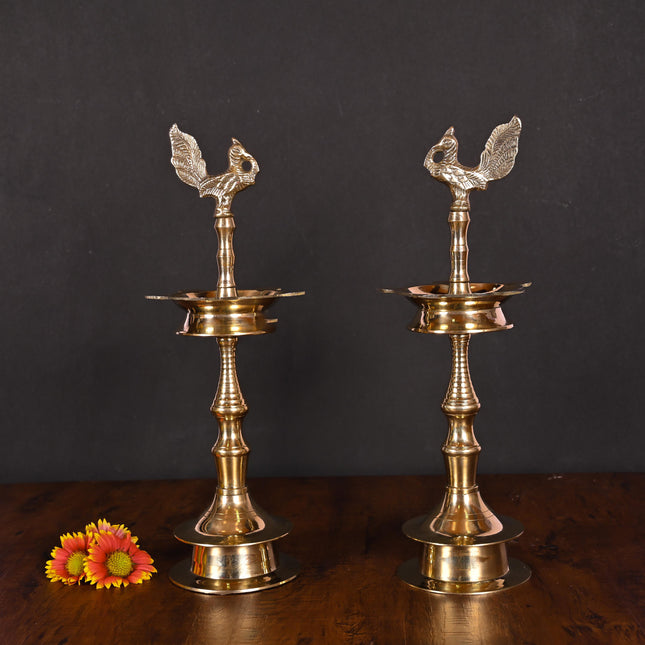 Brass Peacock Samai/Lamp Pair