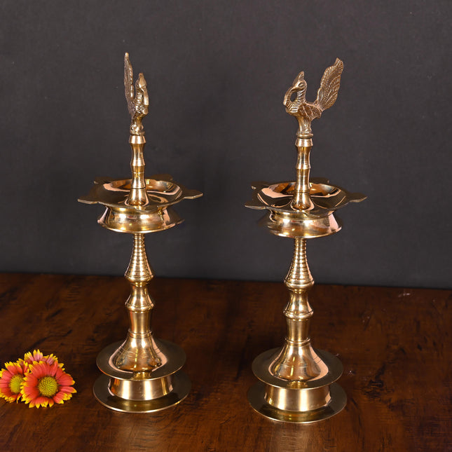 Brass Peacock Samai/Lamp Pair