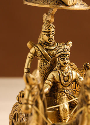 Brass Arjun And Krishna Rath (7.5 Inch)