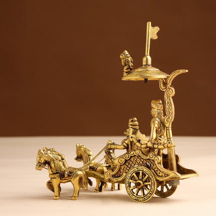 Brass Arjun and Krishna Rath – Divine Chariot Sculpture (7 Inch)