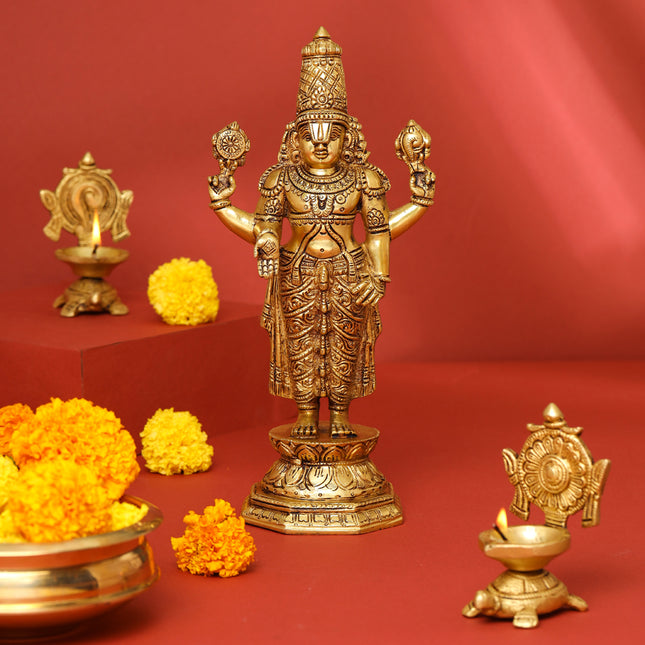 Brass Tirupati Balaji/Venkateshwar Idol (11.5 Inch)